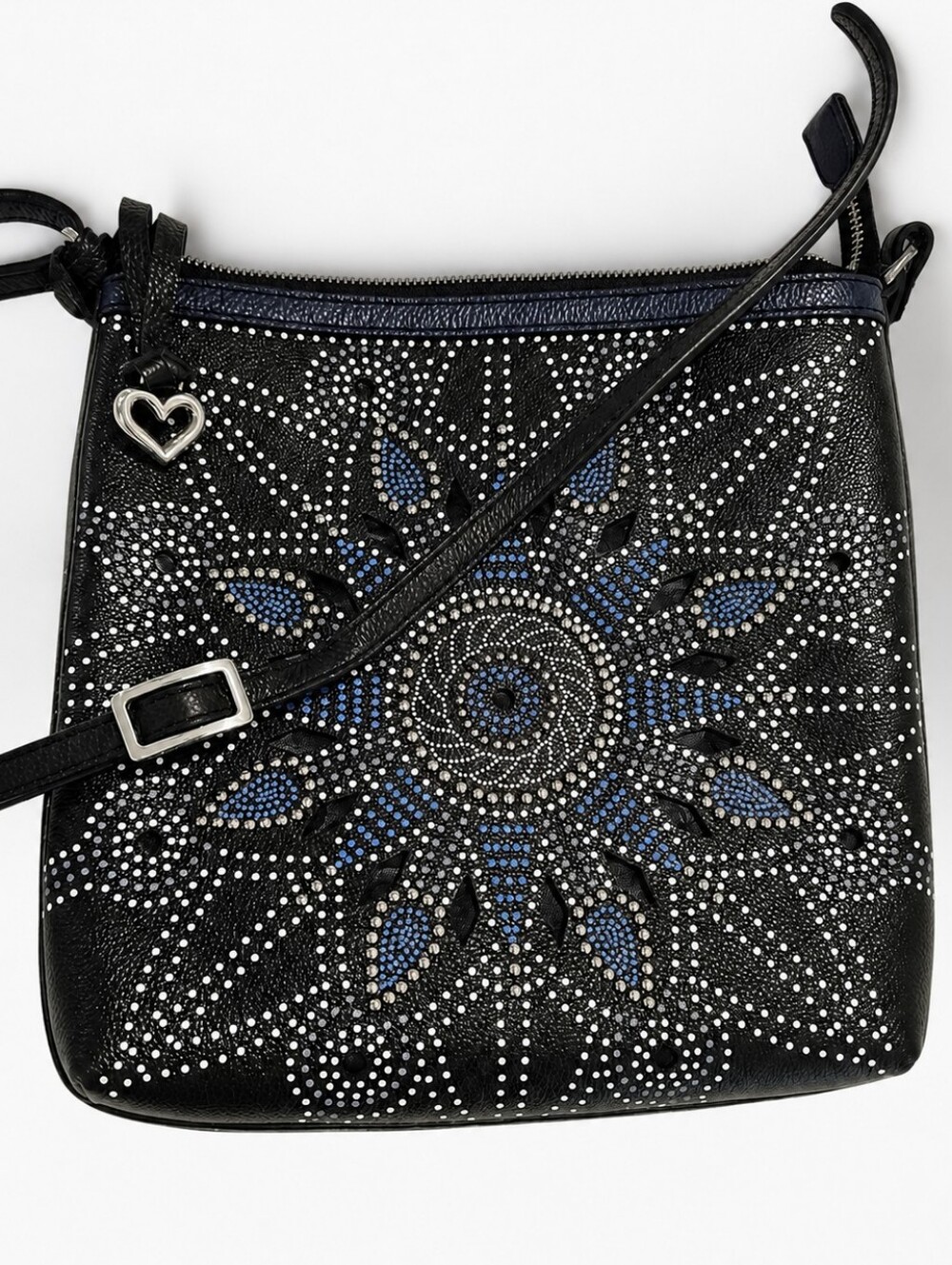Brighton Black Leather Crossbody Bag – Studded Mandala Design